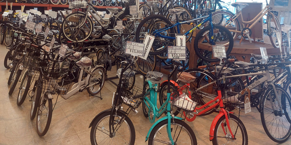 広島県福山市のサイクルショップ自転車BOX御門店の店頭