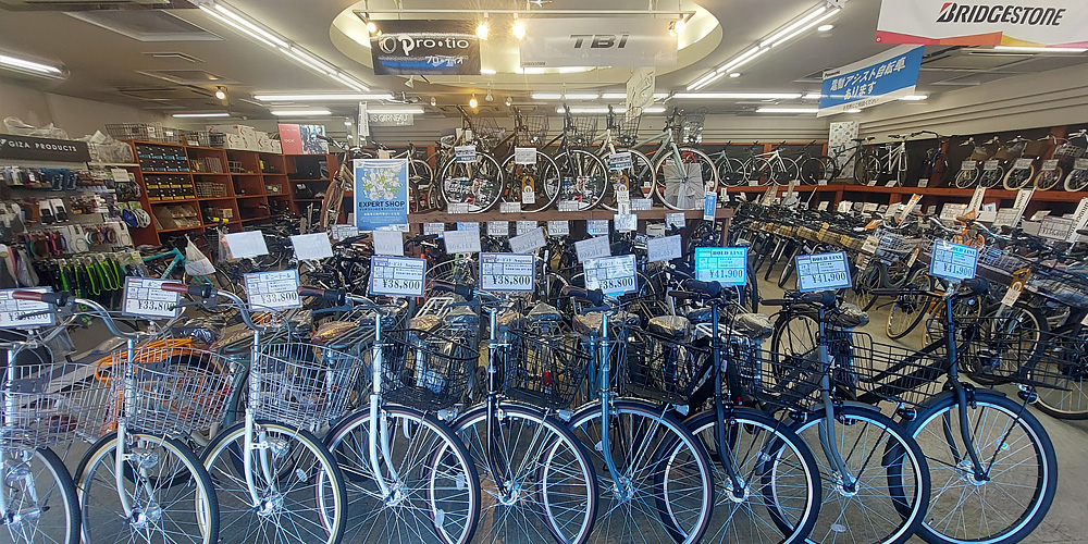 広島県福山市のサイクルショップ自転車BOX御門店の店頭